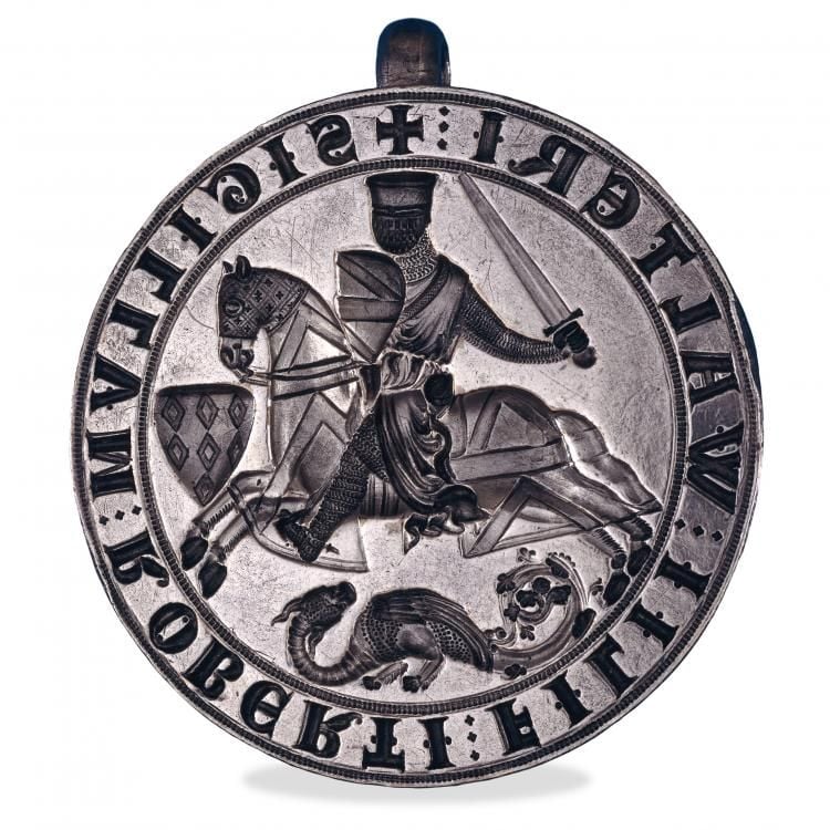 Silver seal matrix showing soldier on horse