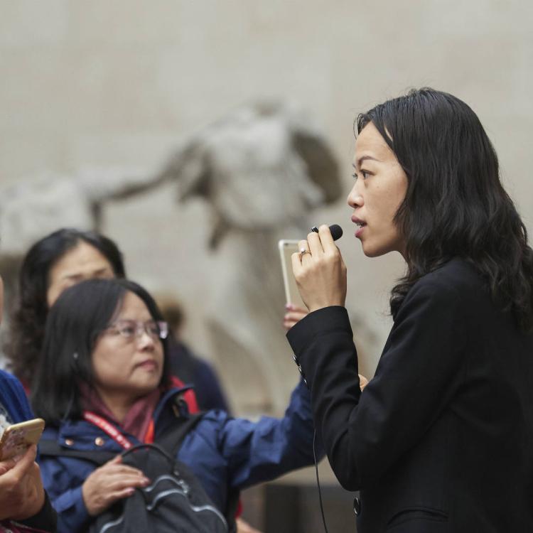 Tour group in Greece: Parthenon gallery (Room 18)