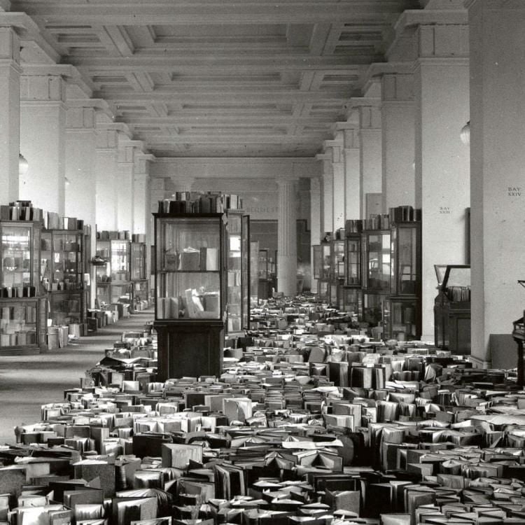 Books drying out on floor of Museum gallery