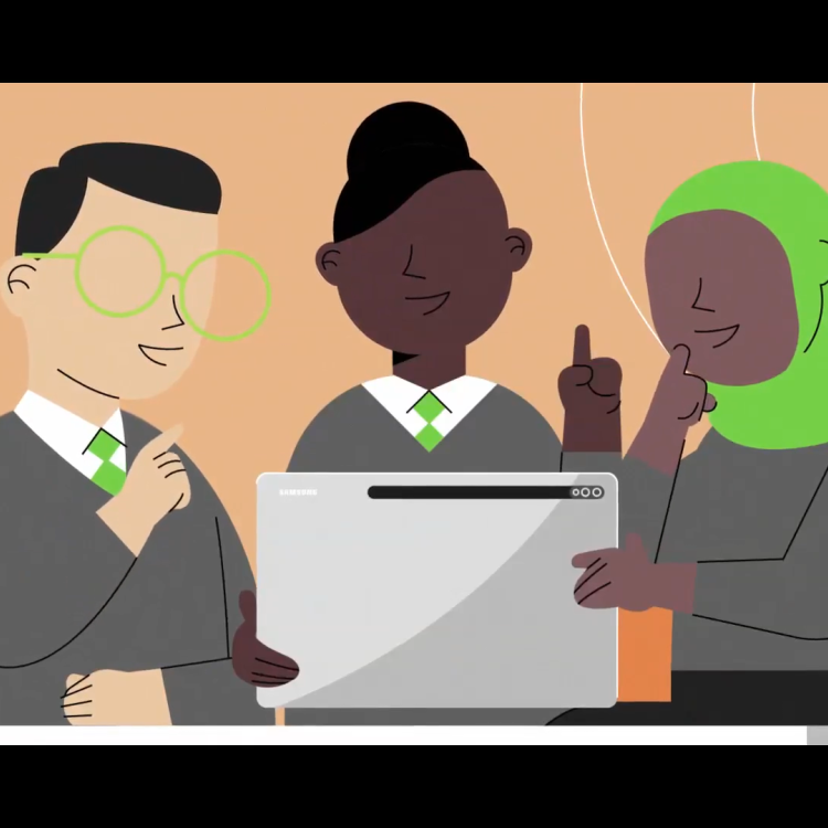 Animated still of students in a Virtual Visit
