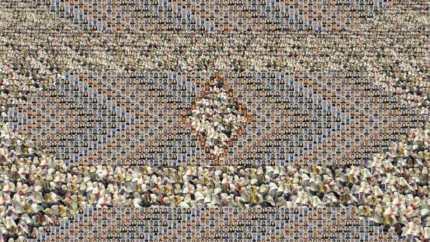 Photocollage of numerous faces and people