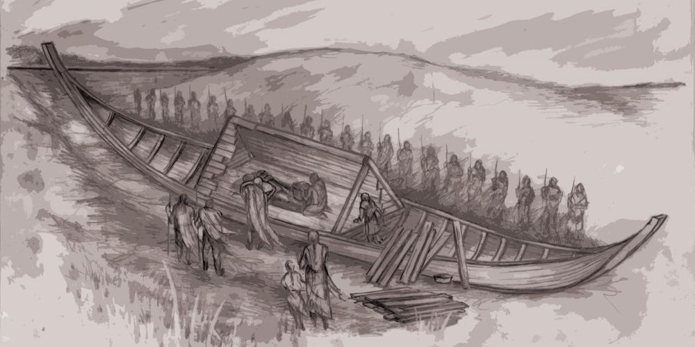 Figures preparing the Sutton Hoo ship burial