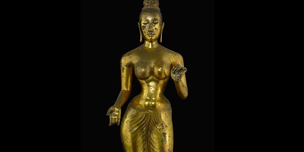 A gilt-bronze sculpture of the female Bodhisattva, Tara