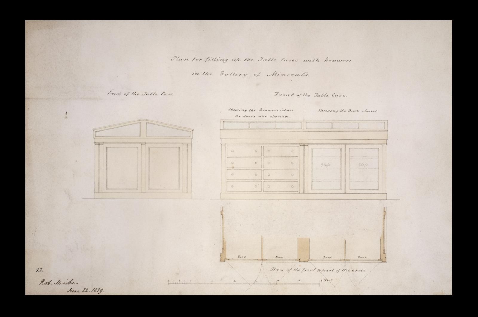 Drawings of the original display cases