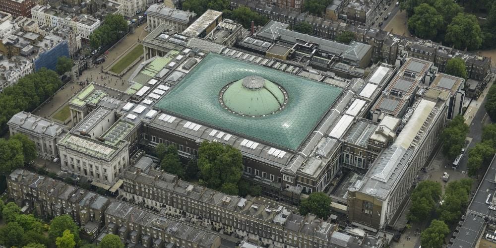 Aerial photograph of the British Museum building.