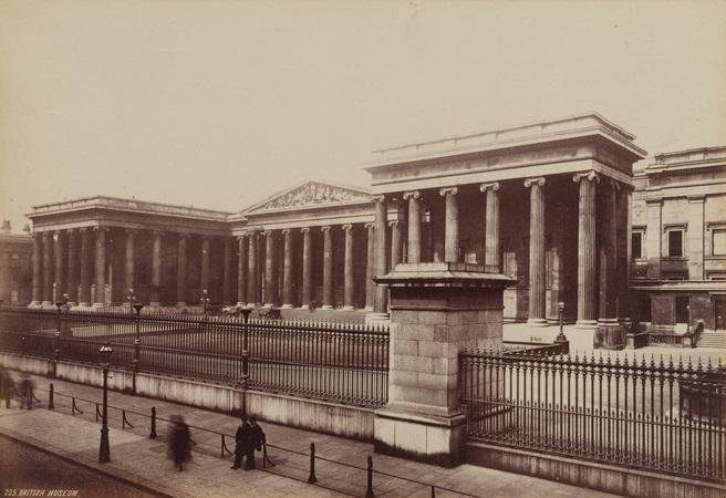 A wide scale photograph from 1880 showing the South entrance of the Museum