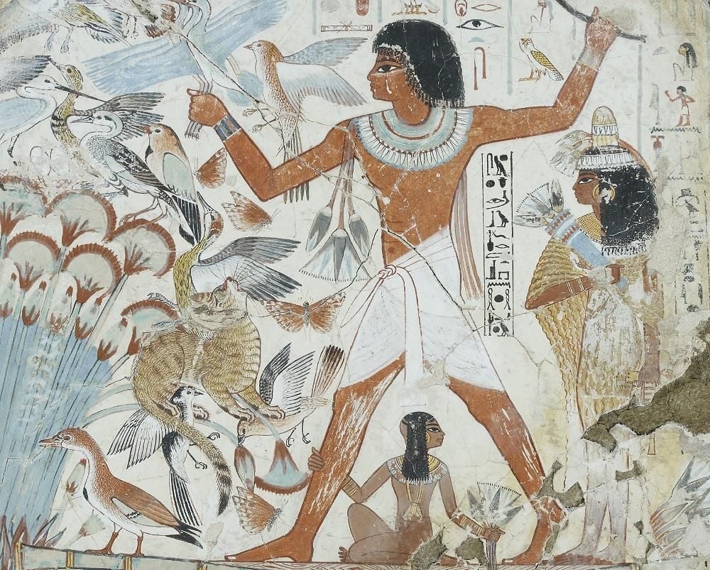 Fragment of a Nebamun tomb painting, showing a cat.
