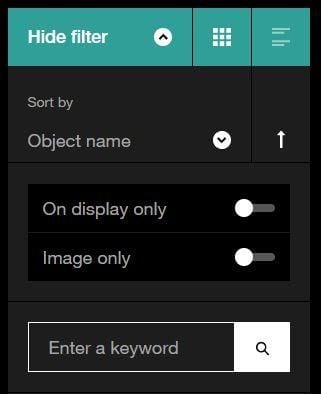 Screen grab of Collection online filter showing 'Enter keyword box'