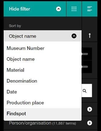 Screengrab of Collection online results sort options