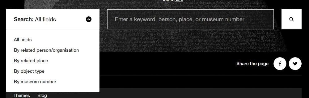 Screen grab of Collection online search