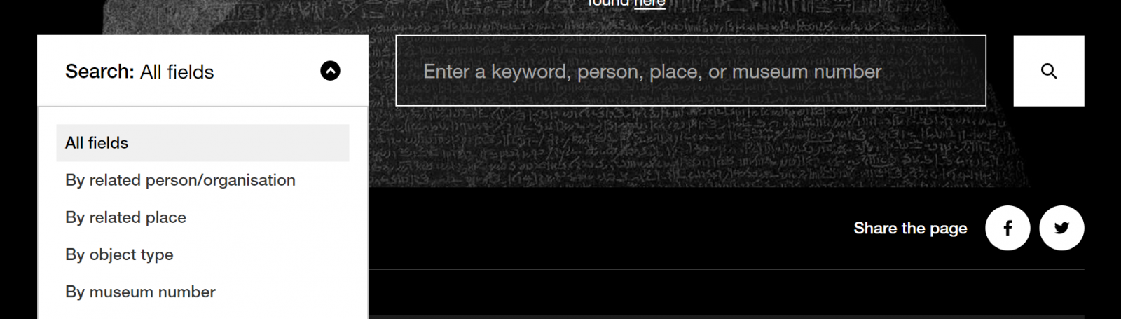 Screen grab of Collection online search showing options to narrow your search