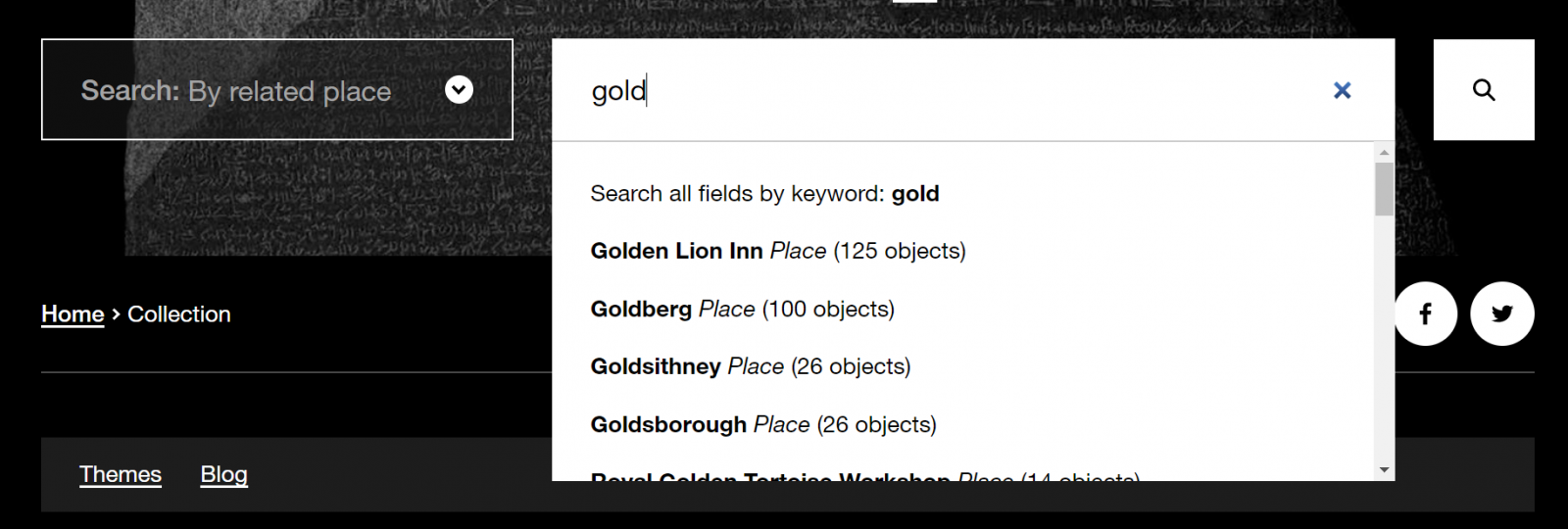 Screen grab of Collection online search showing options to narrow your search