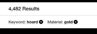 Screen grab of Collection online search results page showing search terms and number of results