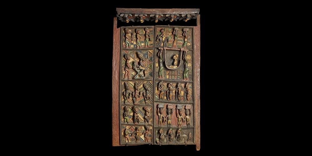 Pair of wood door panels and lintel