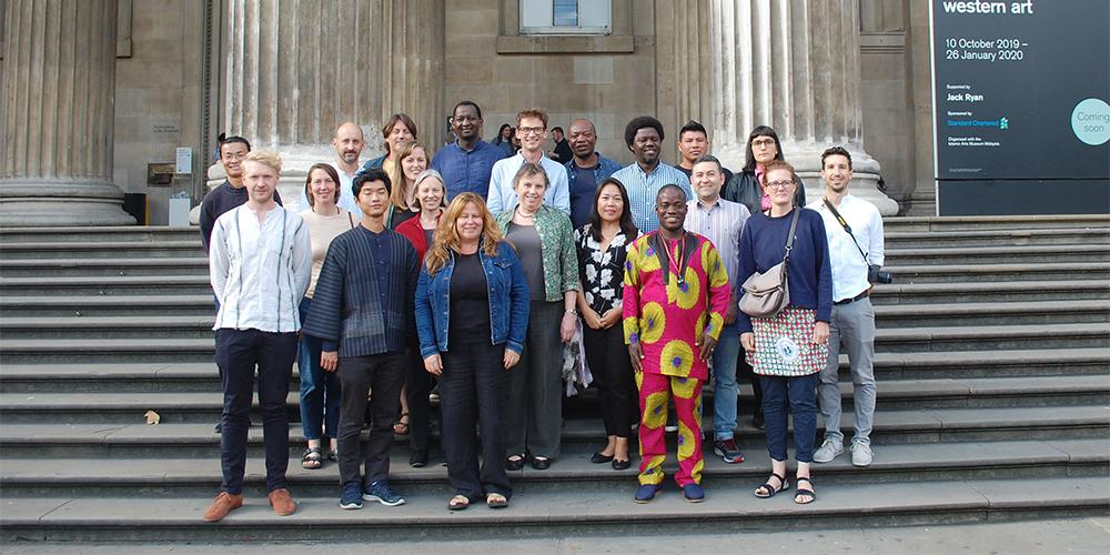 Group of people standing outside the British Museum.
