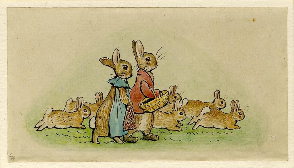 All right members of the Flopsy family walking towards the right.