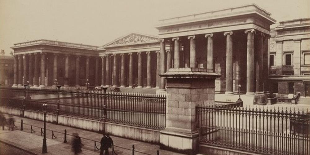 A wide scale photograph from 1880 showing the South entrance of the Museum.