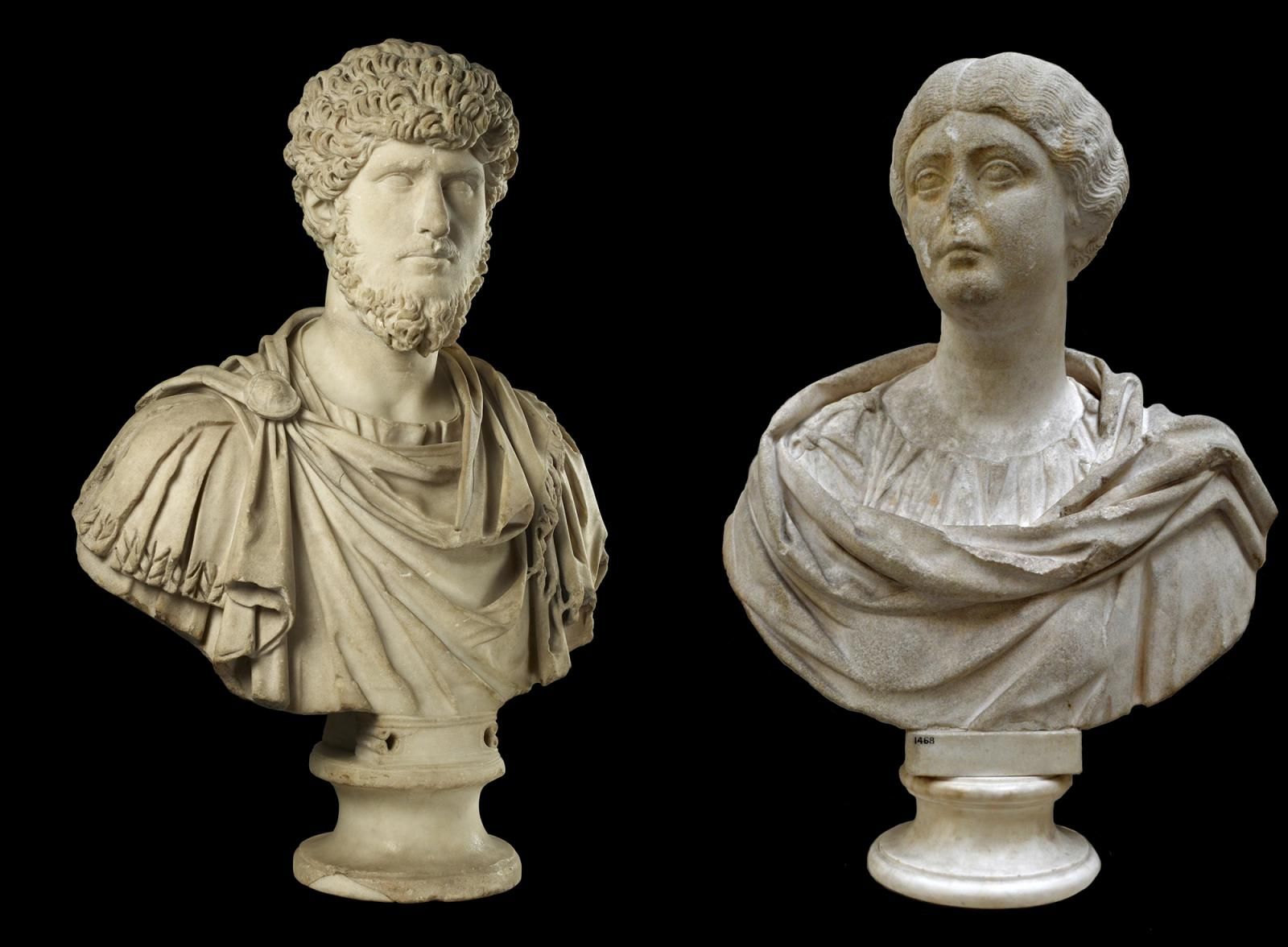 Two busts of members of a Roman imperial family.