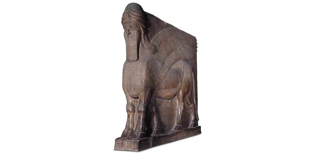 Statue of a human-headed winged bull.