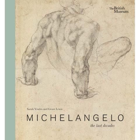 A book cover with a pencil sketch of a seated man's body as he rests back on his hands. The book cover has a pale sage green spine.