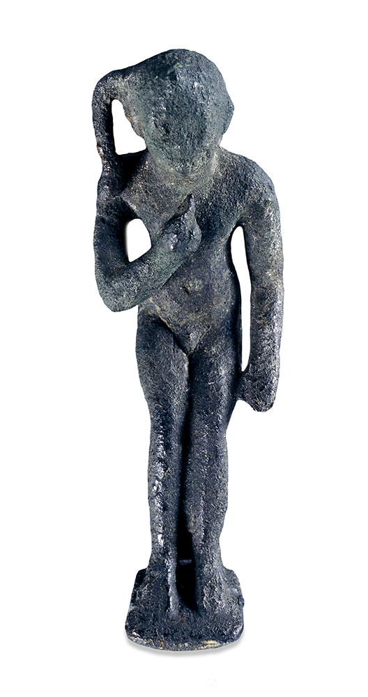 Copper alloy figure of Harpocrates with bent legs