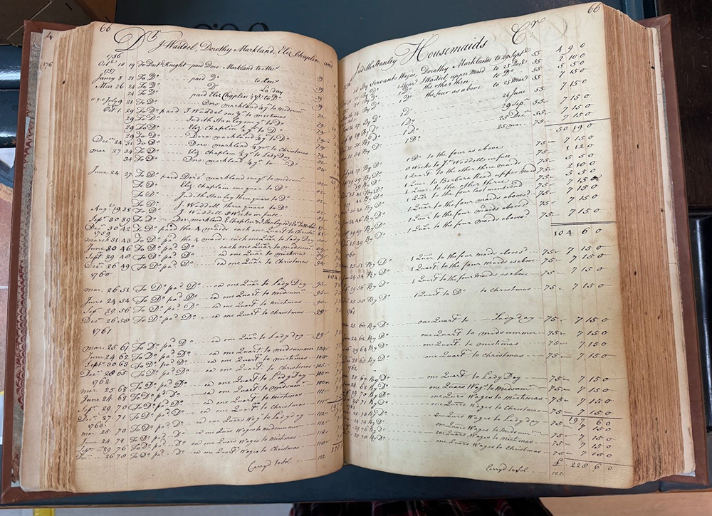 Early British Museum accounts. On the right hand page the title says 'Housemaids'