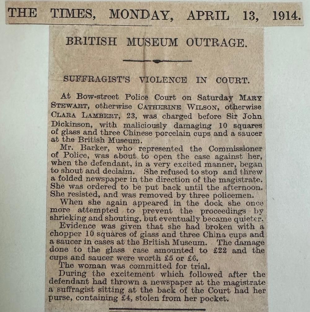 Newspaper clipping from The Times, 1914