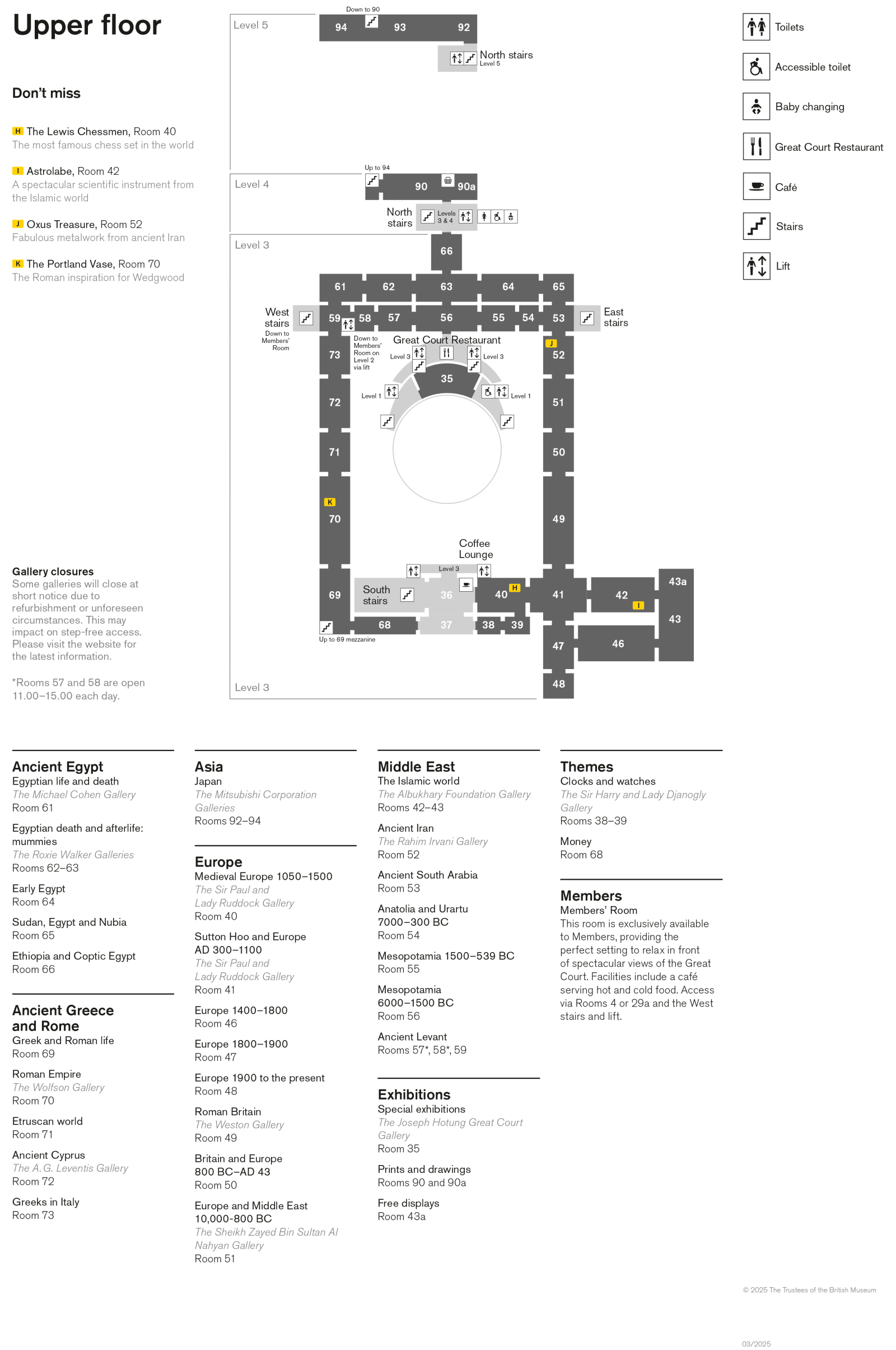 Annotated map of the British Museum upper floors.